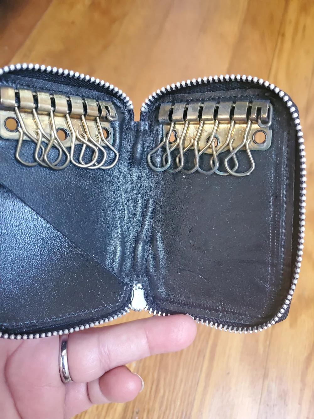 Vintage Key Case,id Card Holder Black Genuine Cowhide Leather Womens
